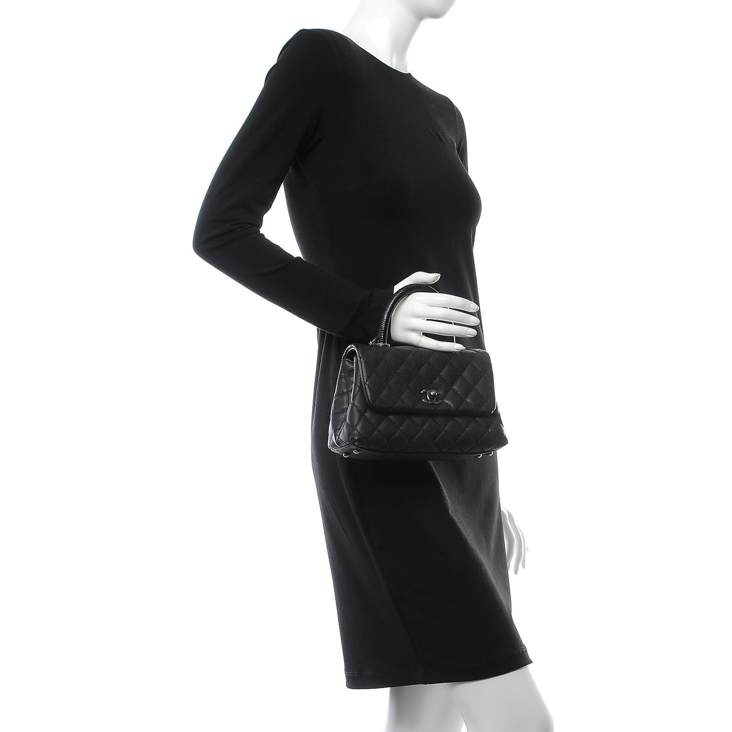Caviar Lizard Quilted Mini Coco Handle Flap Black