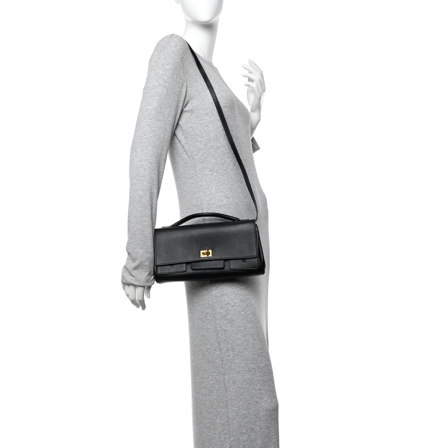 Smooth Calfskin Small Bel Air Clutch On Strap Black