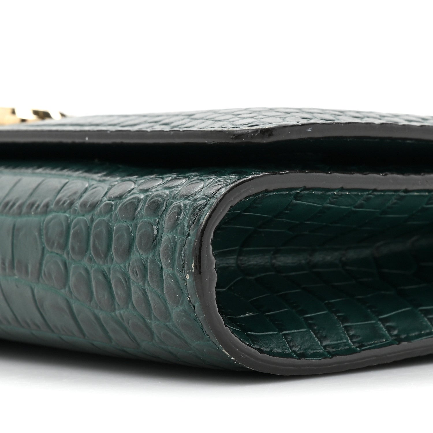 Jimmy Choo Calfskin Crocodile Embossed Varenne Chain Clutch Dark Green 7 of 19
