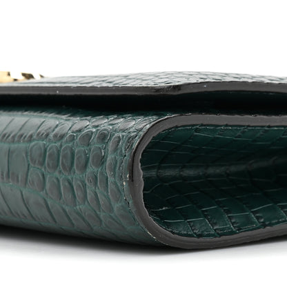Jimmy Choo Calfskin Crocodile Embossed Varenne Chain Clutch Dark Green 7 of 19