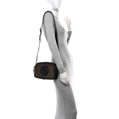 Fendi Glazed Fabric Vitello Century F is Fendi FF 1974 Stamp Patch Camera Case Mogano Panna Black 2 of 18