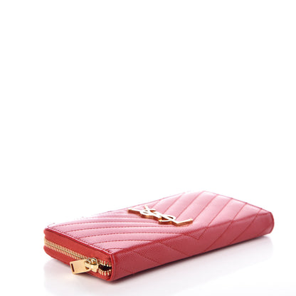 Saint Laurent Grain De Poudre Matelasse Chevron Monogram Zip Around Wallet Red 4 of 8