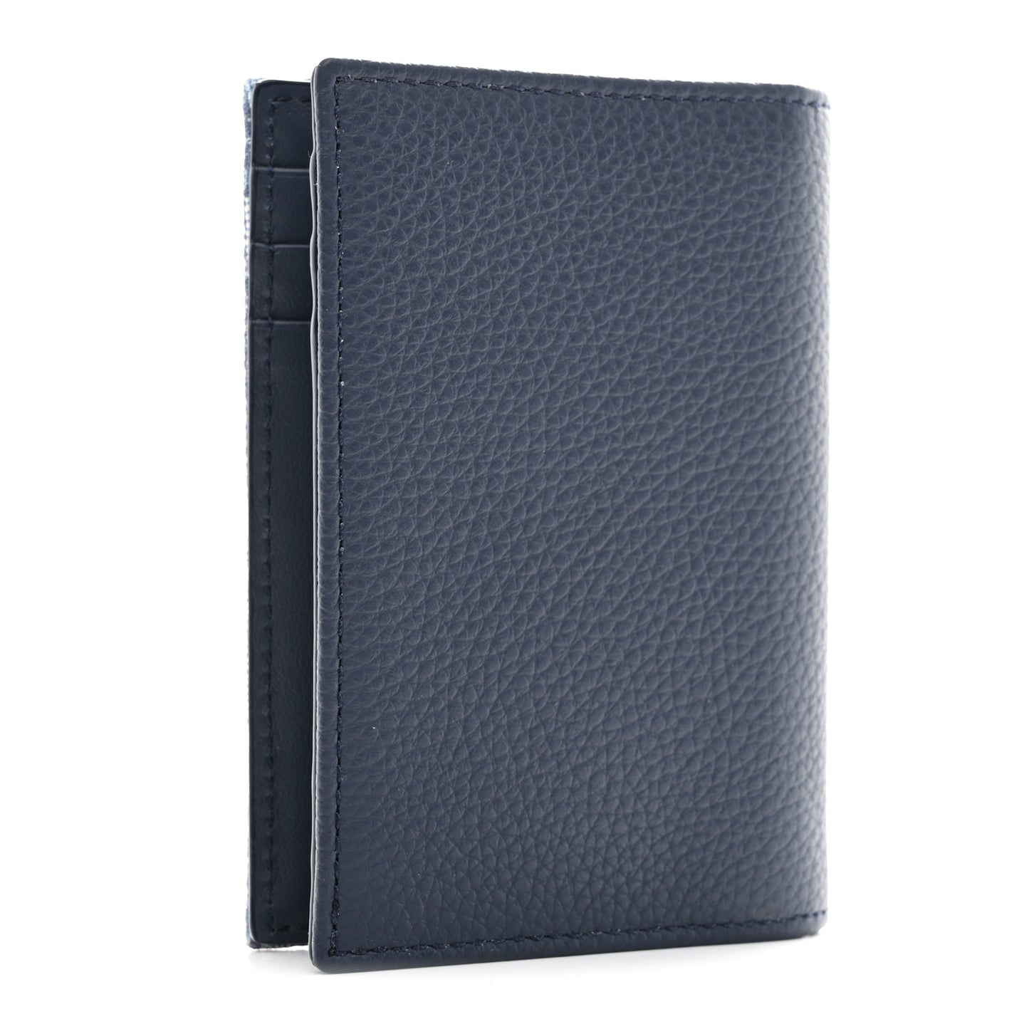 Grained Calfskin Oblique Saddle Bifold Card Holder Blue