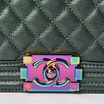 Chanel Iridescent Goatskin Quilted Medium Boy Flap Green 7 of 10