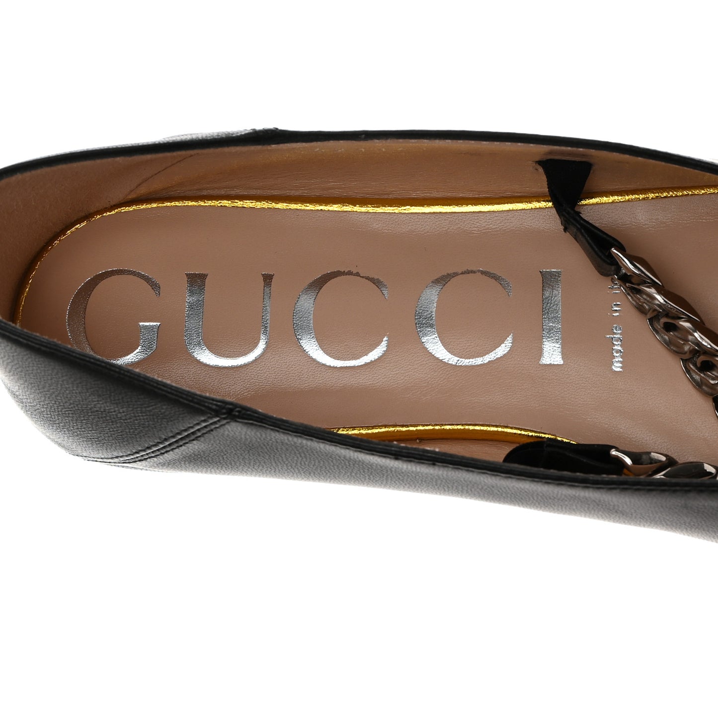 Nappa Lumiere Deva Horsebit Chain Embellished Flats 36.5 Black