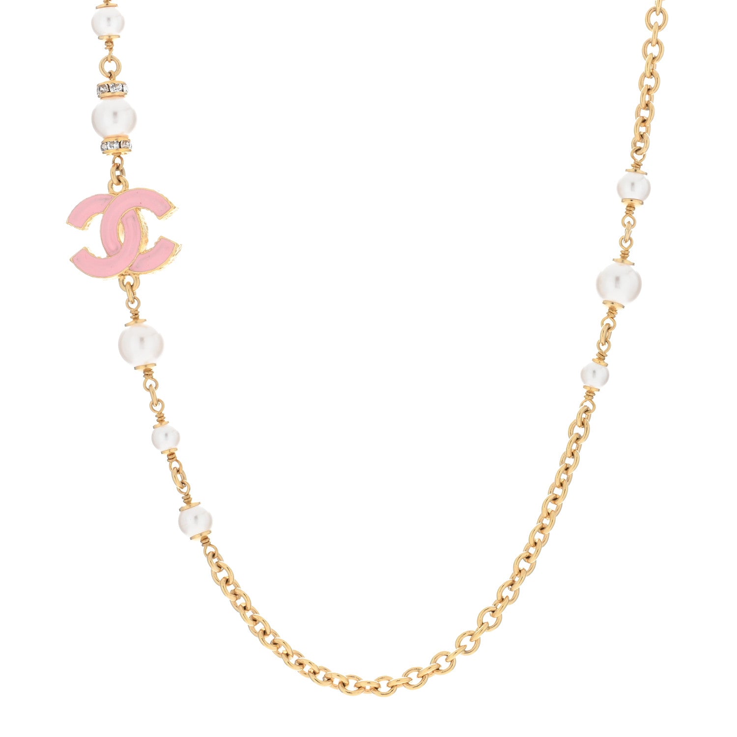Chanel Pearl Crystal CC Choker Necklace Gold Pink White 1 of 4