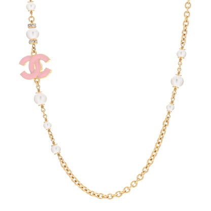 Chanel Pearl Crystal CC Choker Necklace Gold Pink White 1 of 4