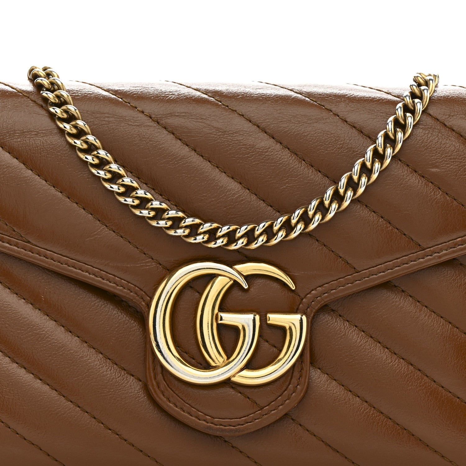 Gucci Azalea Calfskin Matelasse Diagonal GG Marmont Chain Wallet Cuir 10 of 18