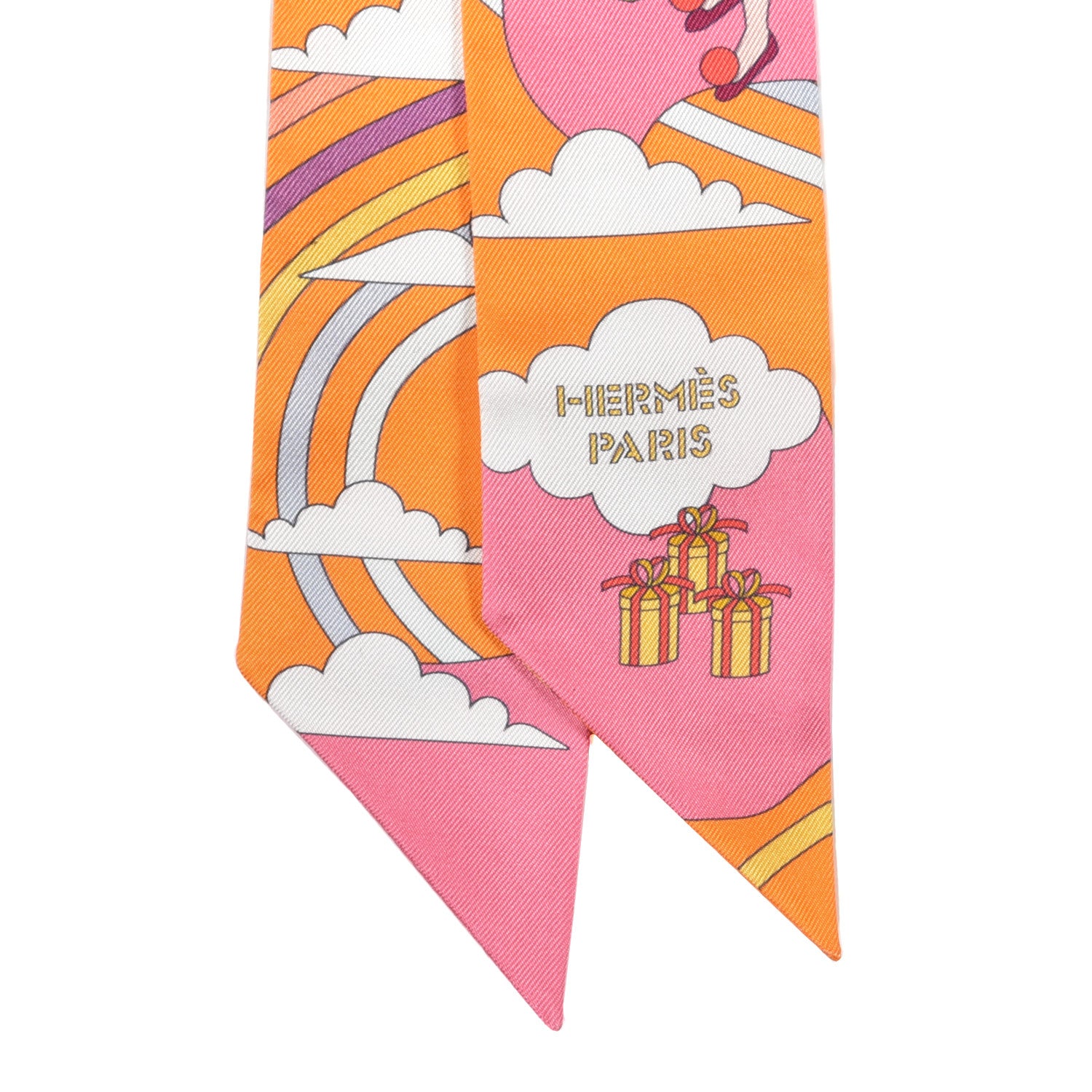 Hermes Silk Carres Volants Twilly Orange Rose Malaba 2 of 4