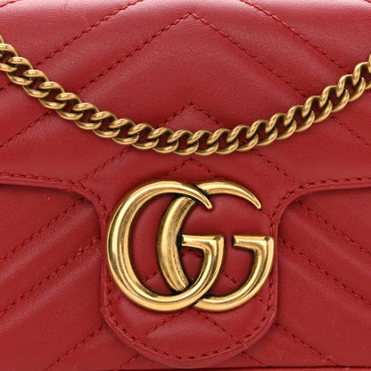 Gucci Calfskin Matelasse Super Mini GG Marmont Shoulder Bag Hibiscus Red 8 of 11