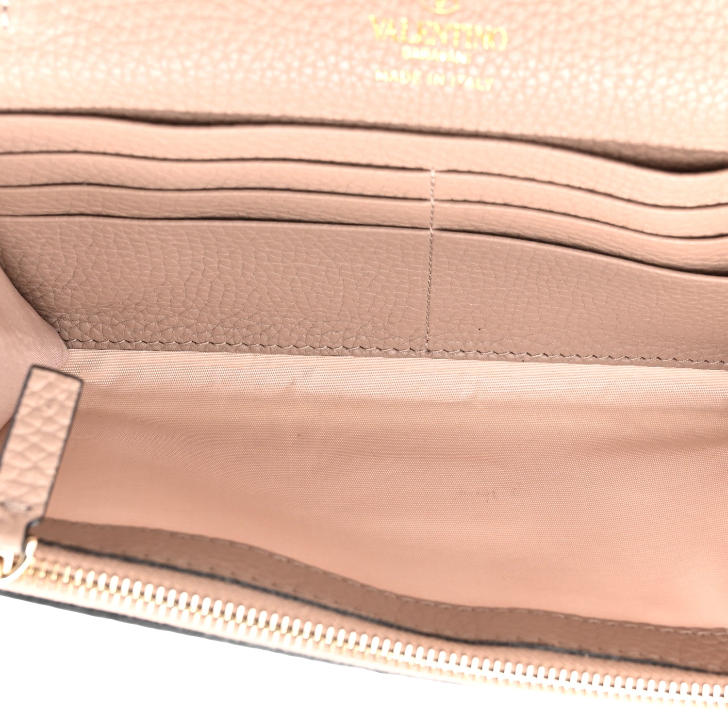 Valentino Garavani Pebbled Calfskin Rockstud Flip Lock Wallet On Chain Poudre 5 of 10