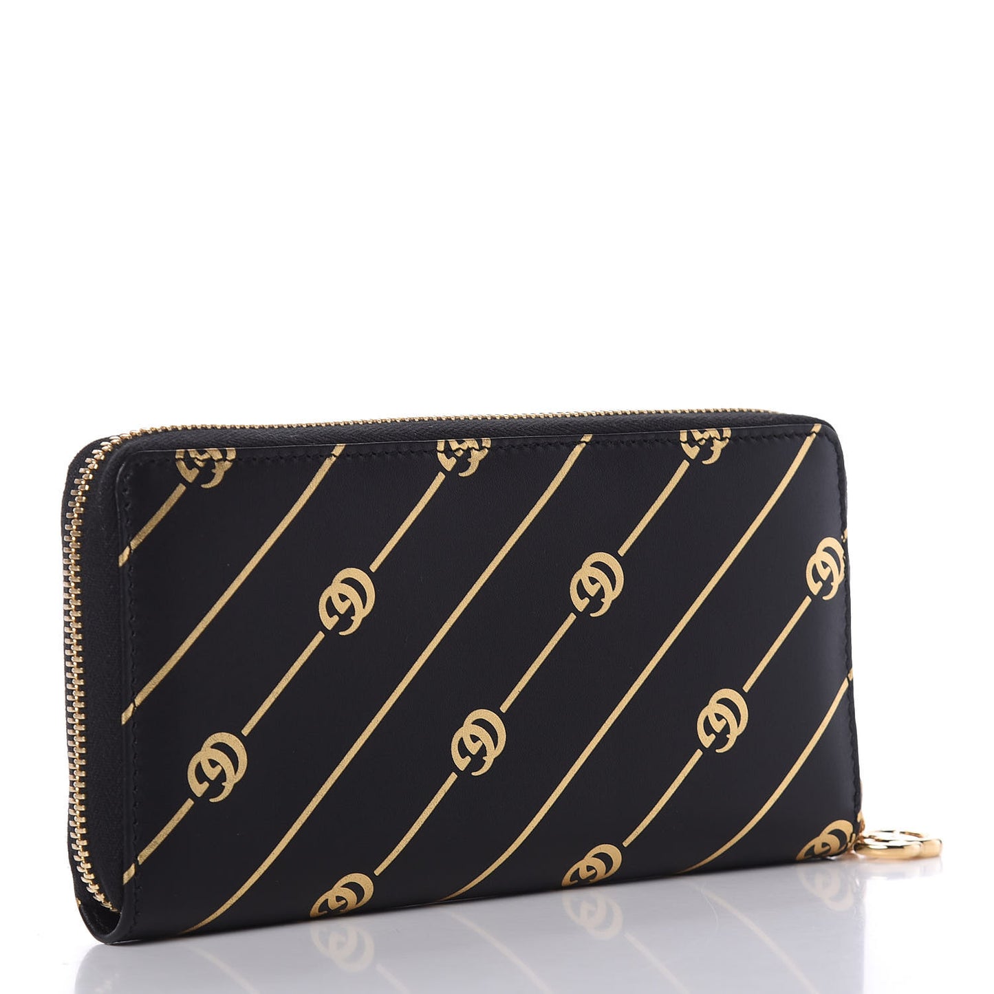Moon Calfskin Diagonal GG Zip Around Wallet Black Gold