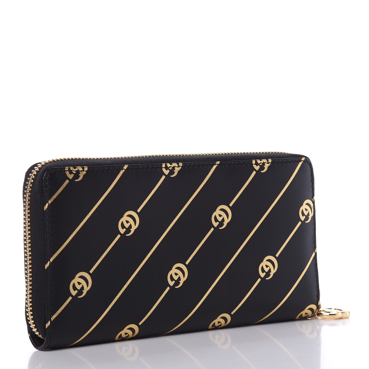 Gucci Moon Calfskin Diagonal GG Zip Around Wallet Black Gold 3 of 8