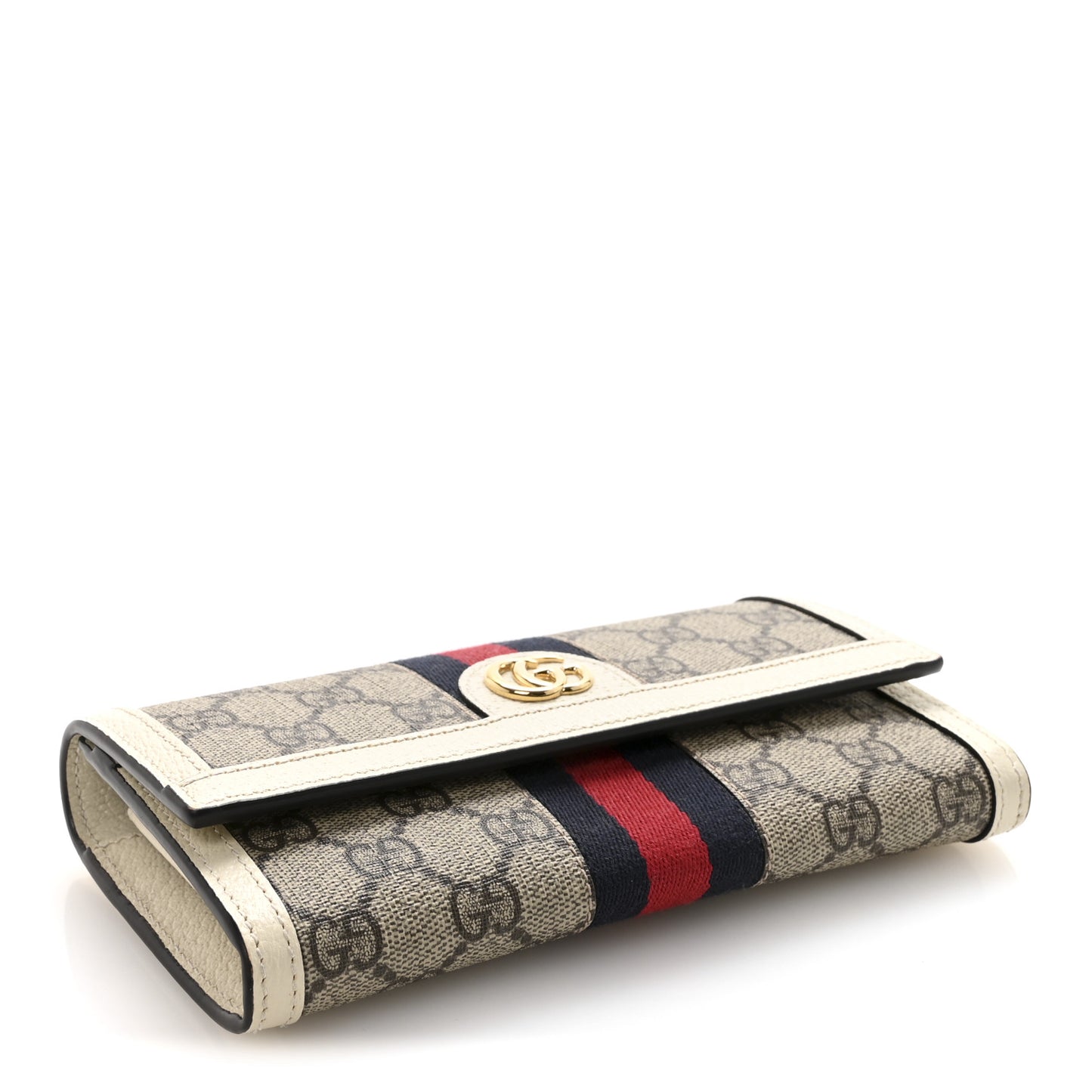 GG Supreme Monogram Textured Calfskin Web Ophidia Continental Wallet Beige White