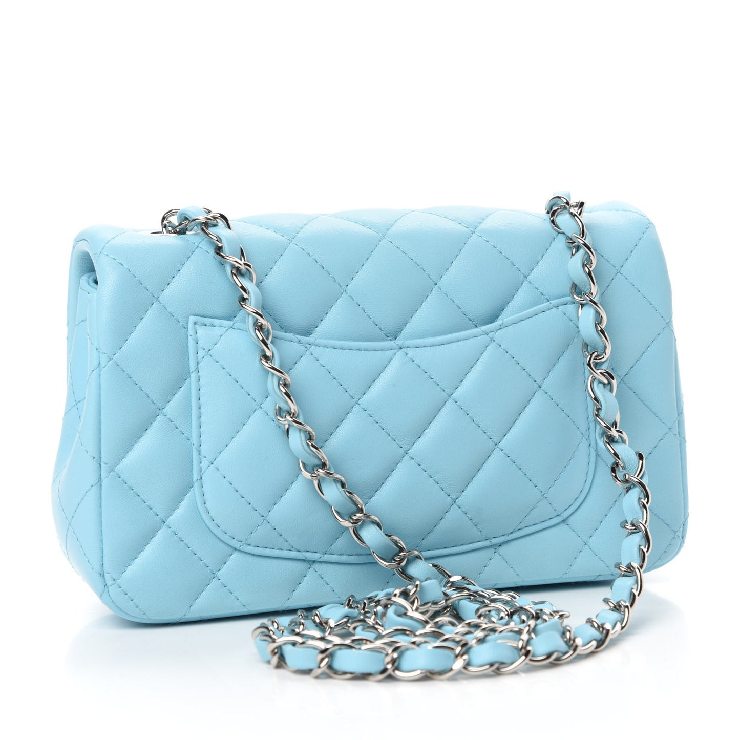 Lambskin Quilted Mini Rectangular Flap Neon Blue