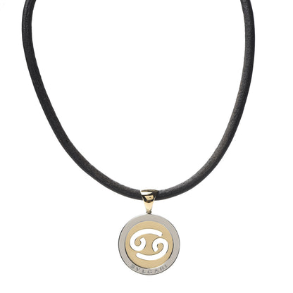 Bulgari 18K Yellow Gold Stainless Steel Calfskin Tondo Cancer Zodiac Pendant Necklace 1 of 4
