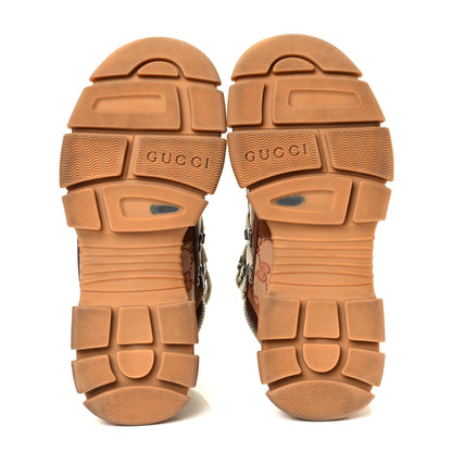 Gucci X SEGA Suede Calfskin GG Monogram Womens Flashtrek High-Top Sneakers 39 New Cuir Beige Ruggine 5 of 8