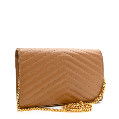 Saint Laurent Grain De Poudre Matelasse Chevron Monogram Chain Wallet Dark Natural 5 of 15