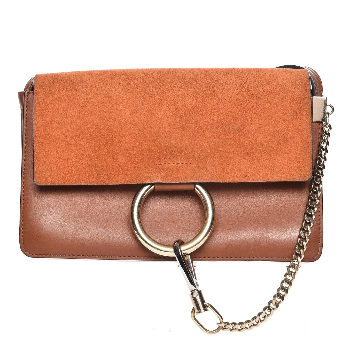Suede Calfskin Small Faye Shoulder Bag Tobacco