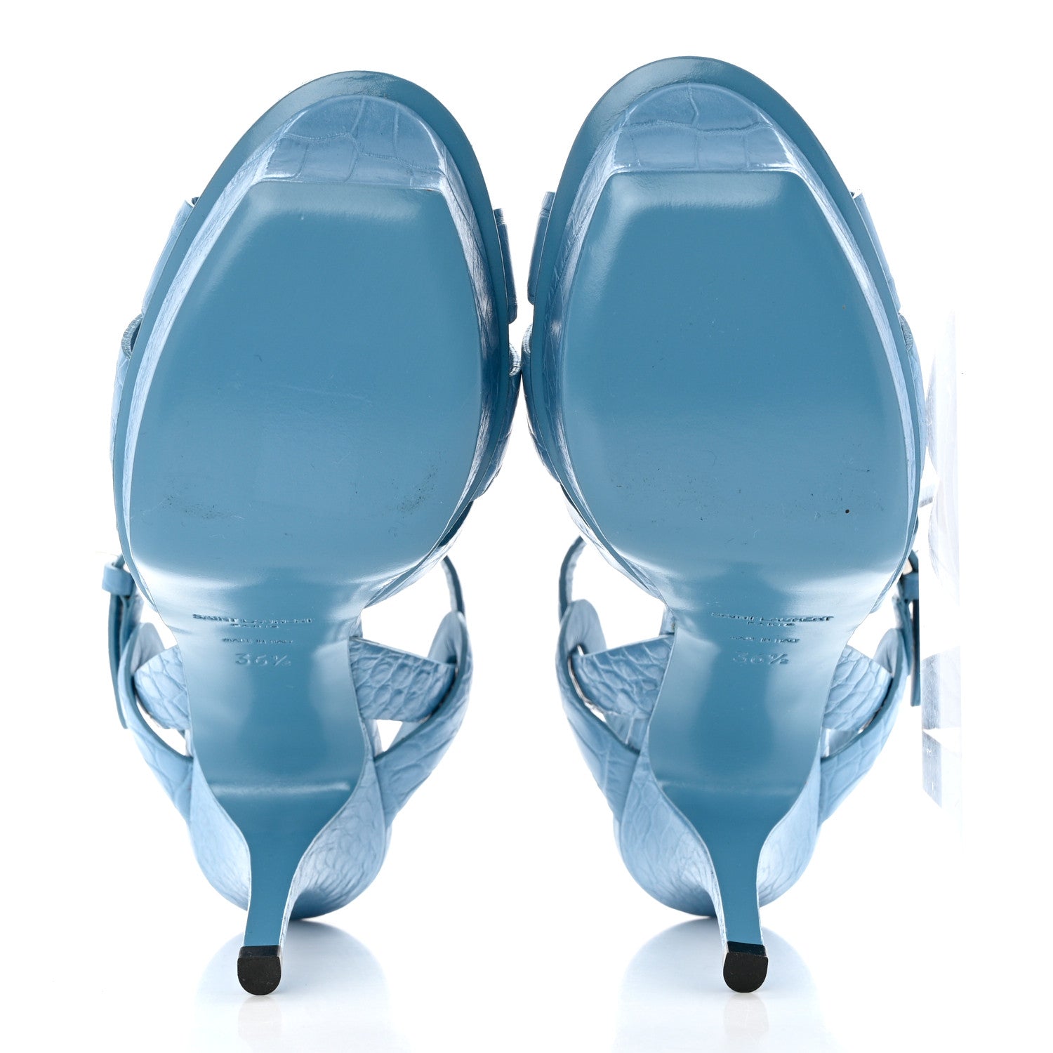 Saint Laurent Crocodile Embossed Leather Tribute 75 Platform Sandals 36.5 Blue 5 of 8