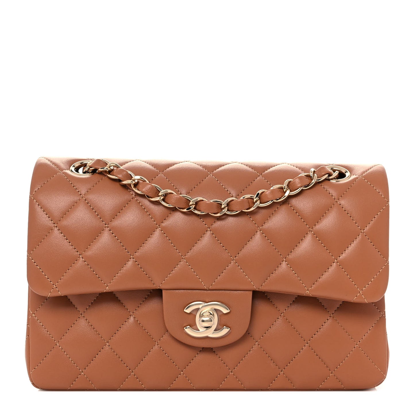 Lambskin Quilted Small Double Flap Brown