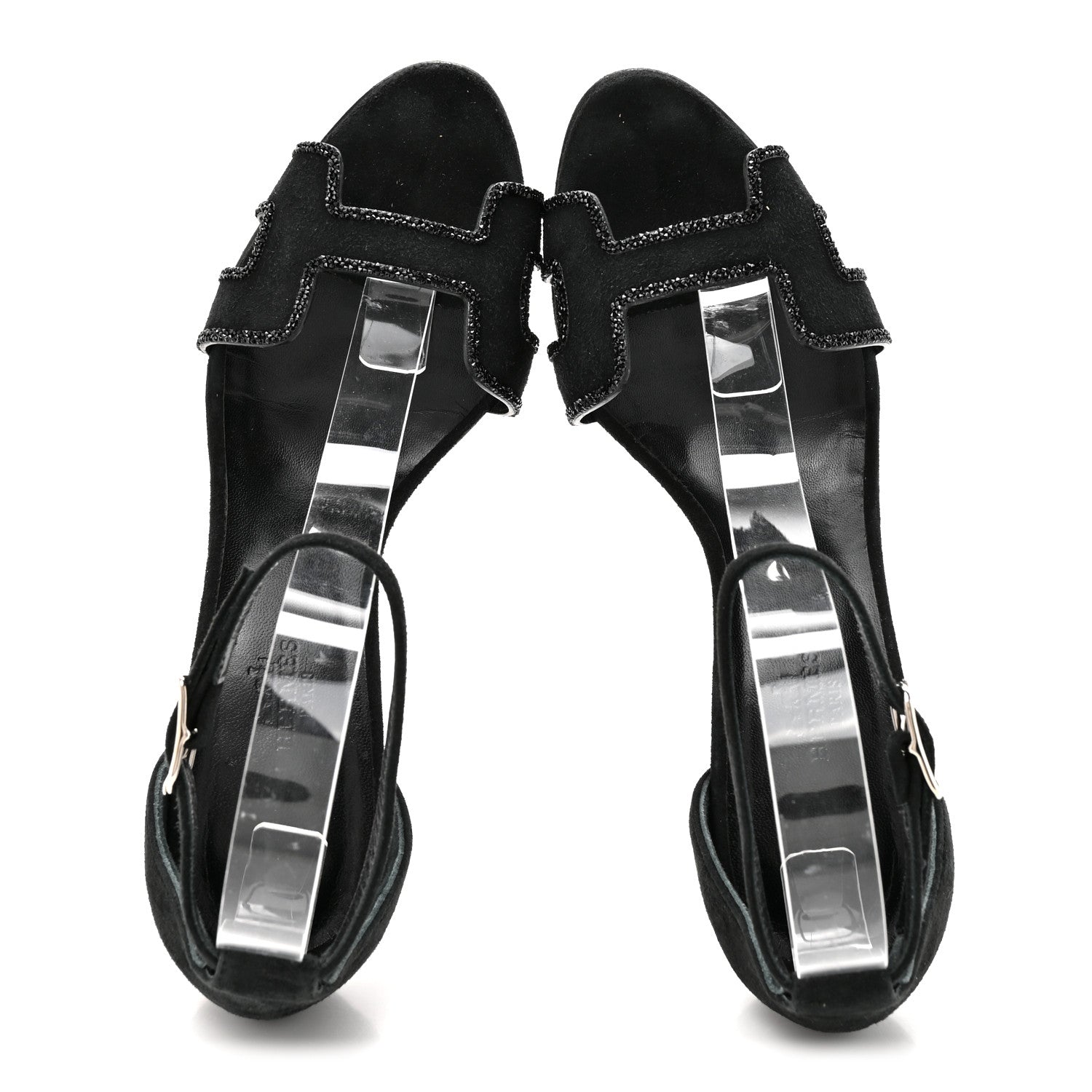 Hermes Suede Goatskin Crystal Premiere 70 Sandals 37 Black 2 of 9