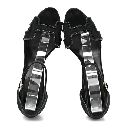 Hermes Suede Goatskin Crystal Premiere 70 Sandals 37 Black 2 of 9
