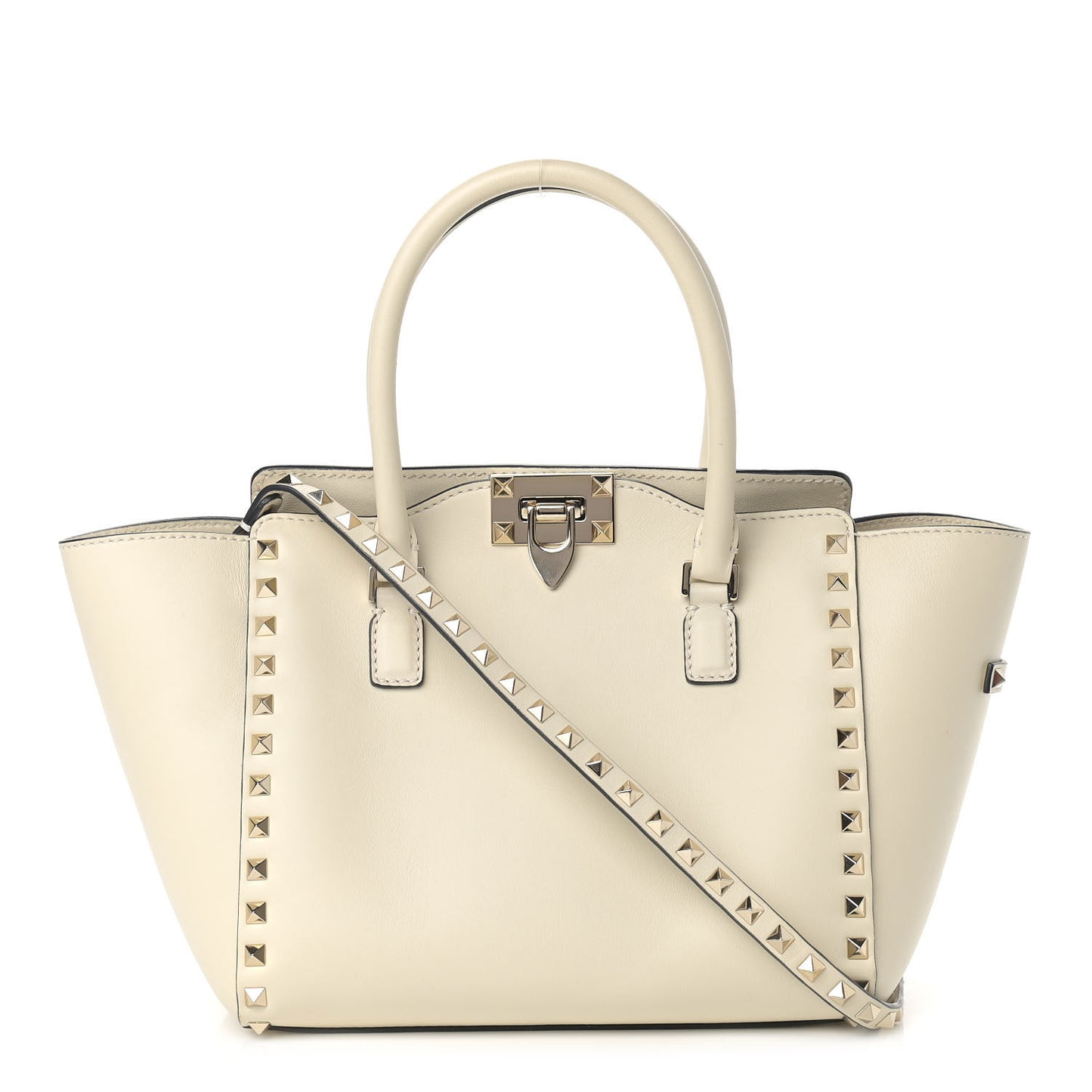 Vitello Small Rockstud Double Handle Tote Ivory