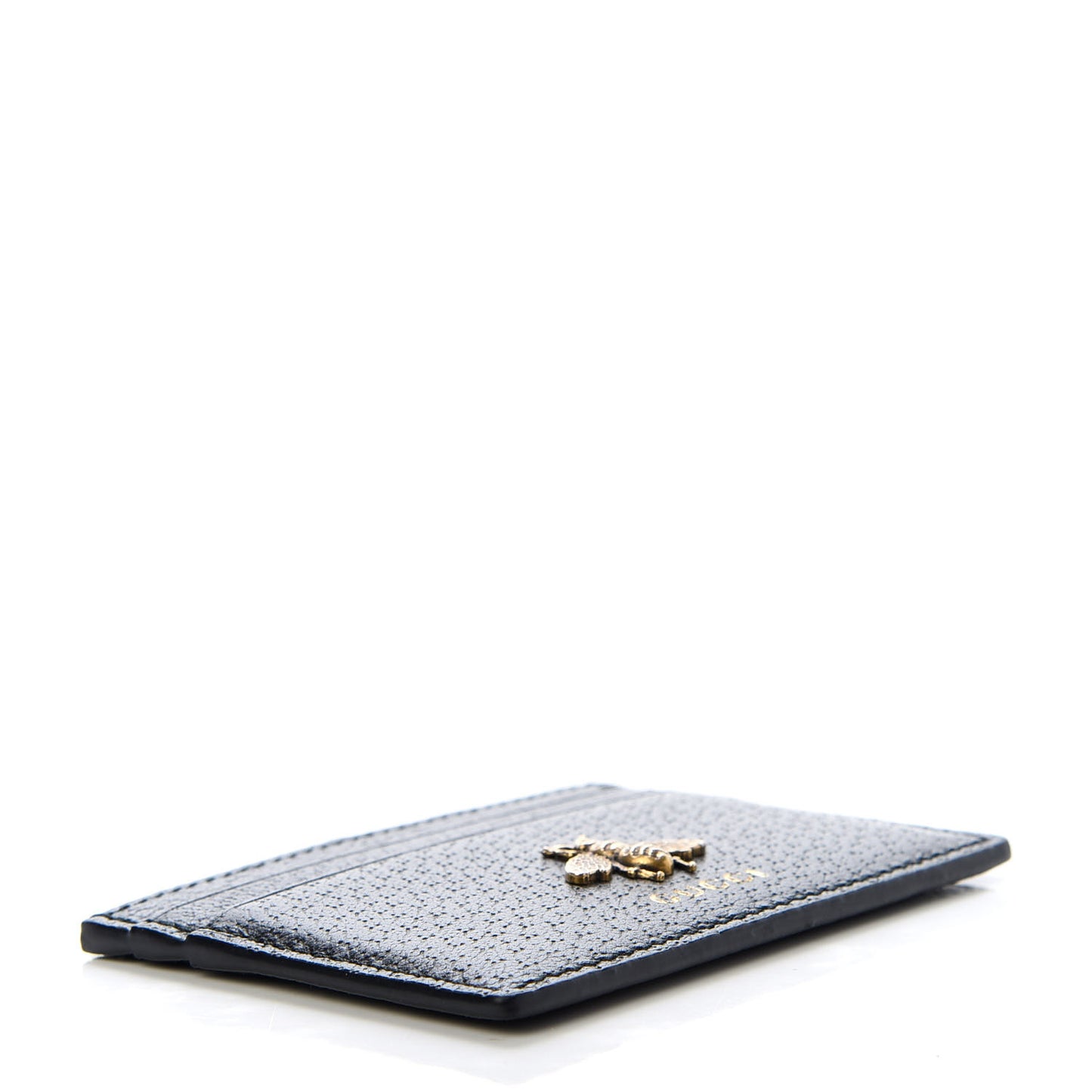 Pebbled Calfskin Animalier Card Holder Black