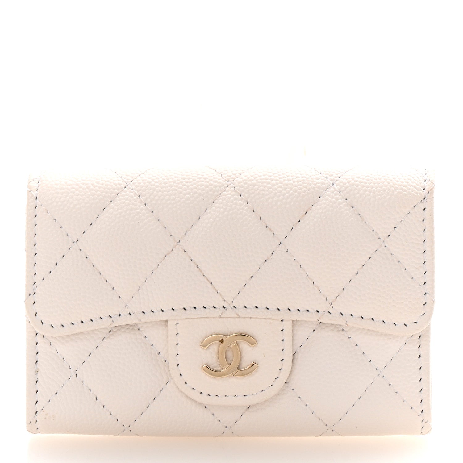 Chanel Caviar Quilted Flap Card Holder Wallet White 1 of 9