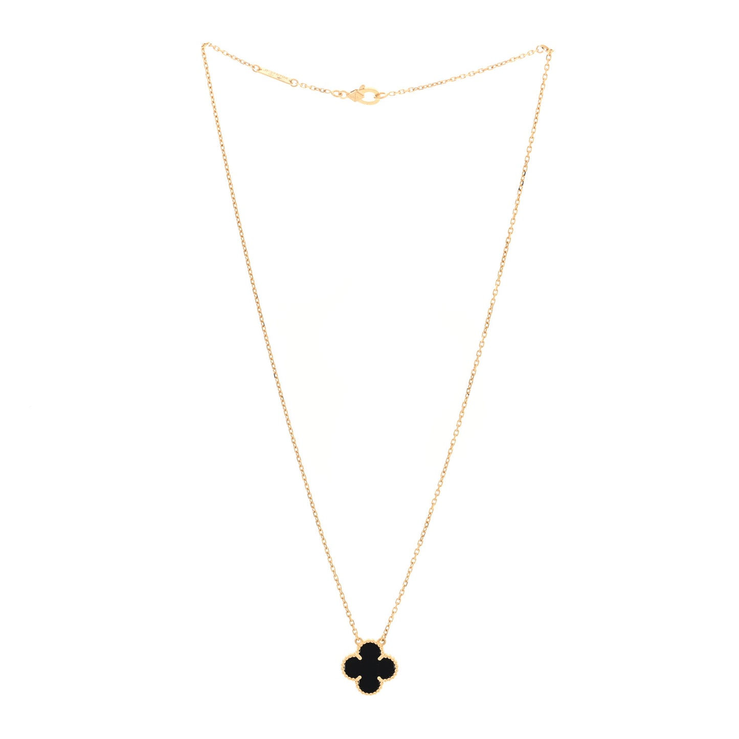 18K Yellow Gold Black Onyx Vintage Alhambra Pendant Necklace