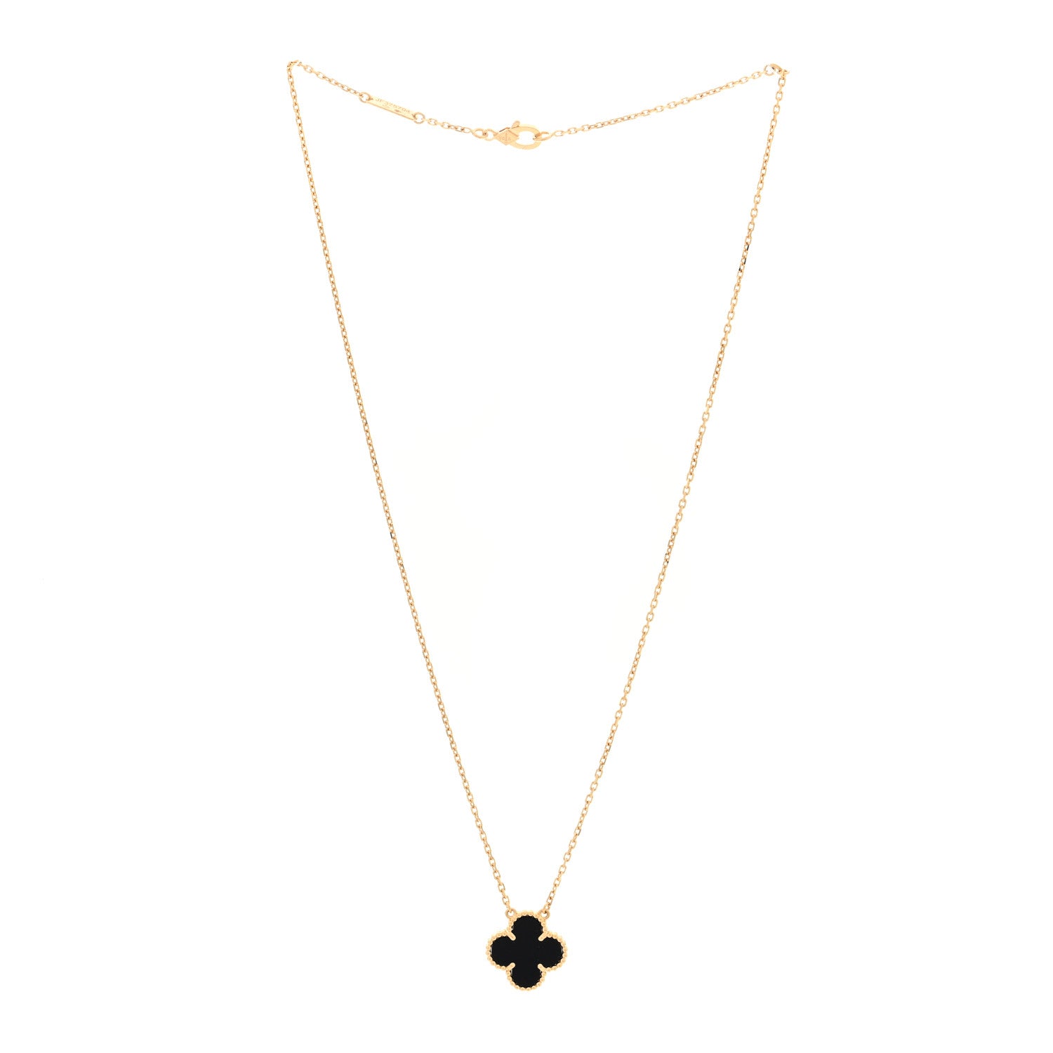 Van Cleef & Arpels 18K Yellow Gold Black Onyx Vintage Alhambra Pendant Necklace 3 of 5