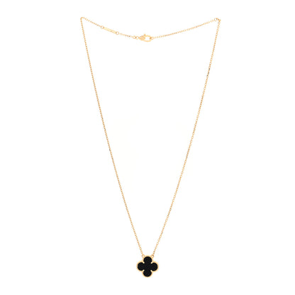Van Cleef & Arpels 18K Yellow Gold Black Onyx Vintage Alhambra Pendant Necklace 3 of 5