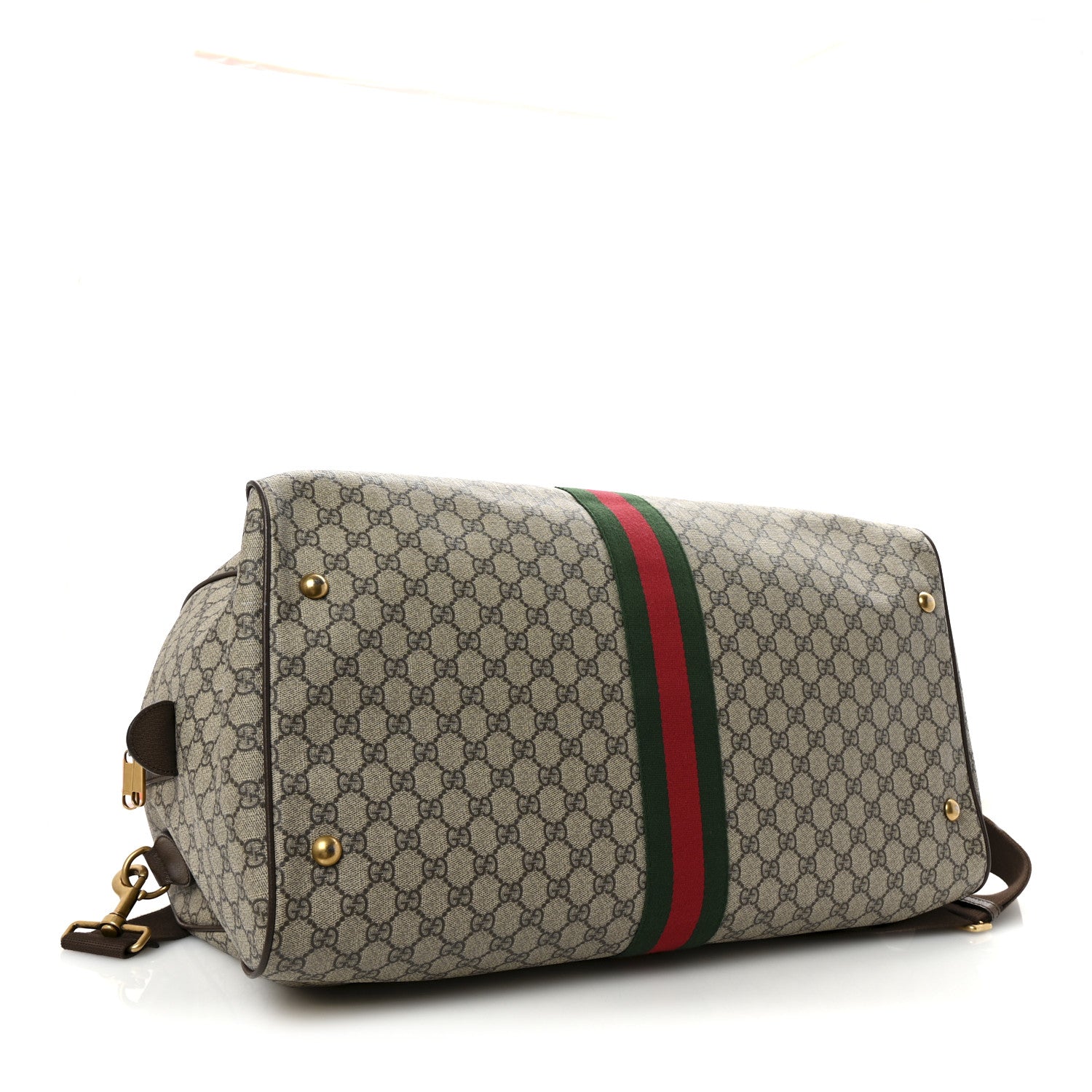 Gucci GG Supreme Monogram Textured Dollar Calfskin Web Medium Ophidia Carry-On Duffle Bag Beige Ebony New Acero 3 of 9