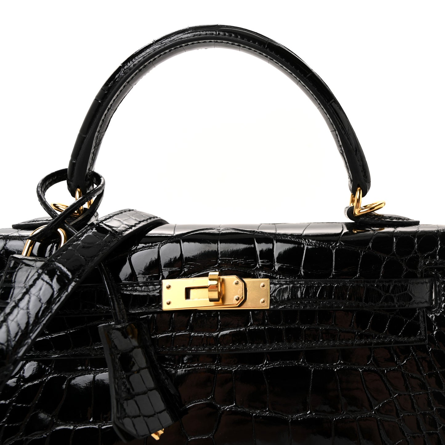 Shiny Alligator Kelly Sellier 25 Black