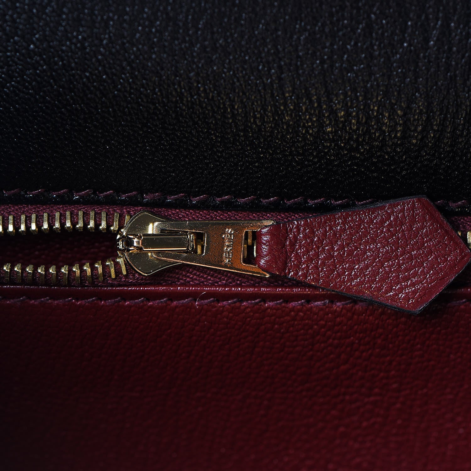 Hermes Chevre Mysore Horseshoe Kelly Sellier 28 Black Deep Red 27 of 36