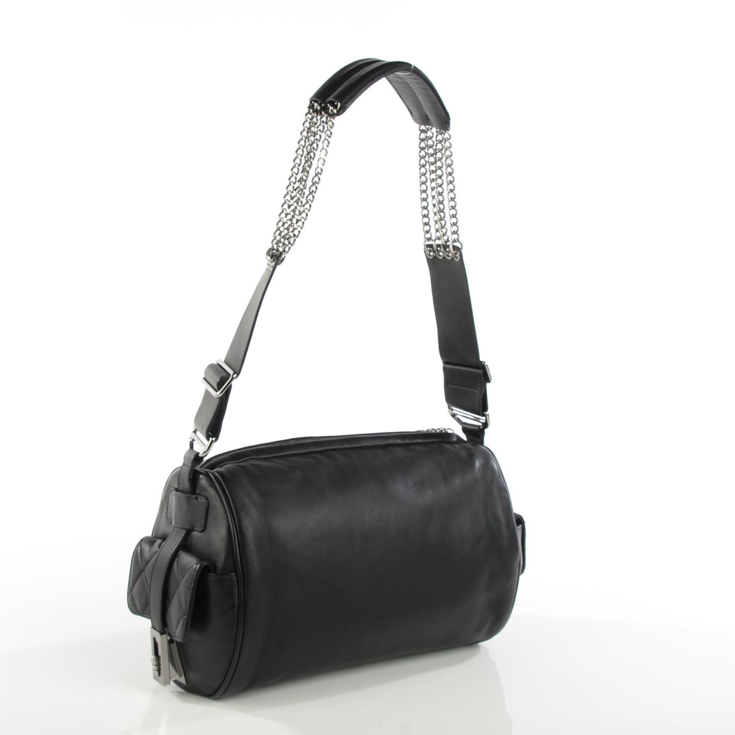 Calfskin Quilted Barrel Bag Black