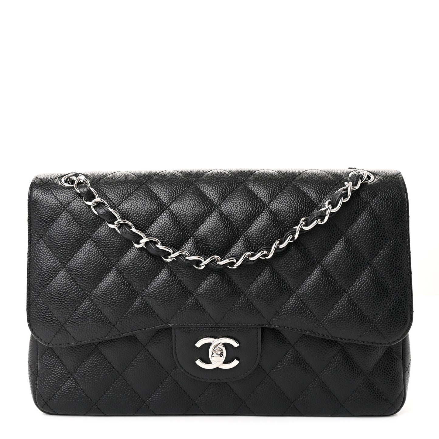 Caviar Quilted Jumbo Double Flap Black