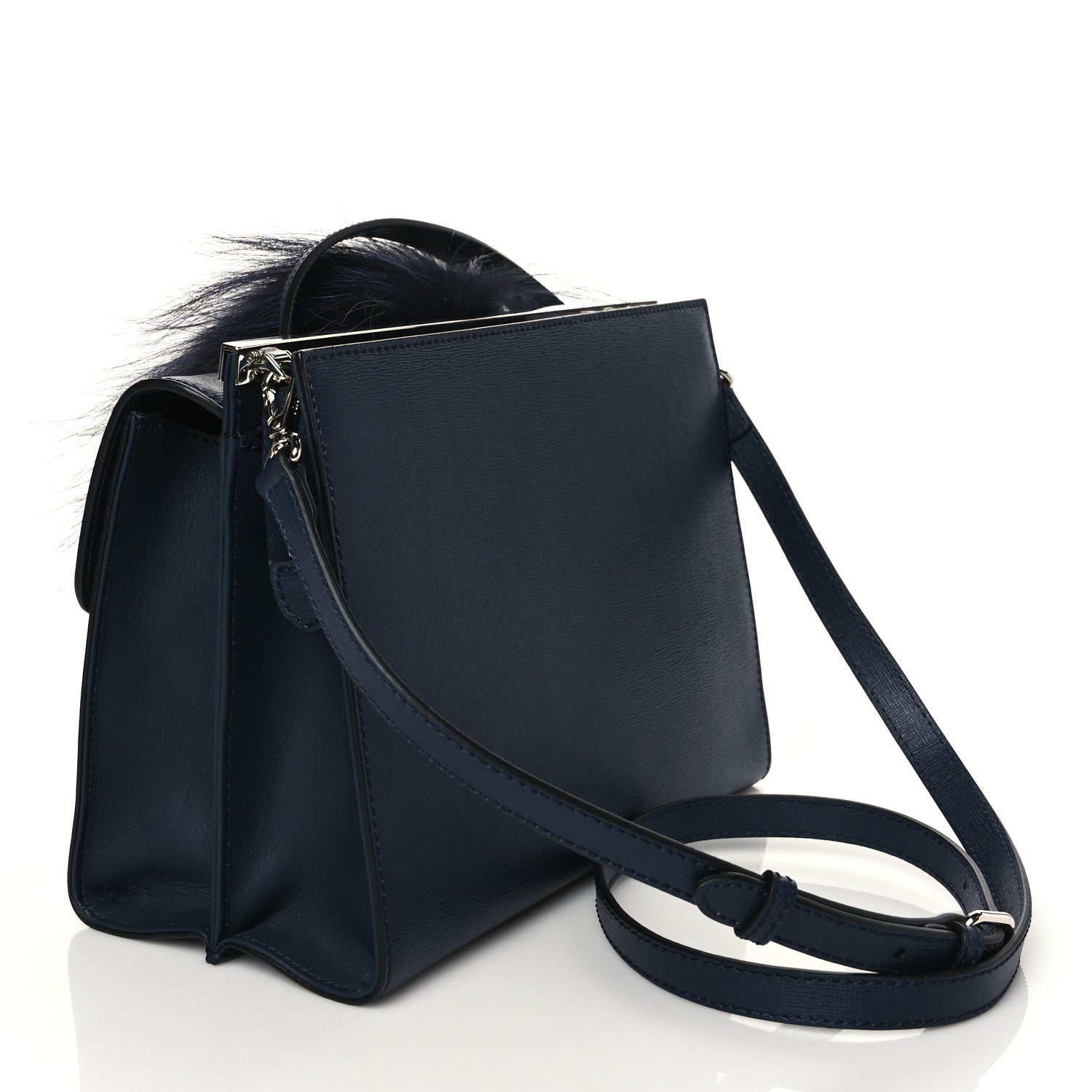 Fendi Vitello Elite Fur Demi Jour Shoulder Bag Navy 3 of 12