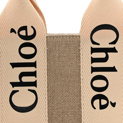 Chloe Linen Calfskin Small Woody Ribbon Tote With Strap White Brown 8 of 10
