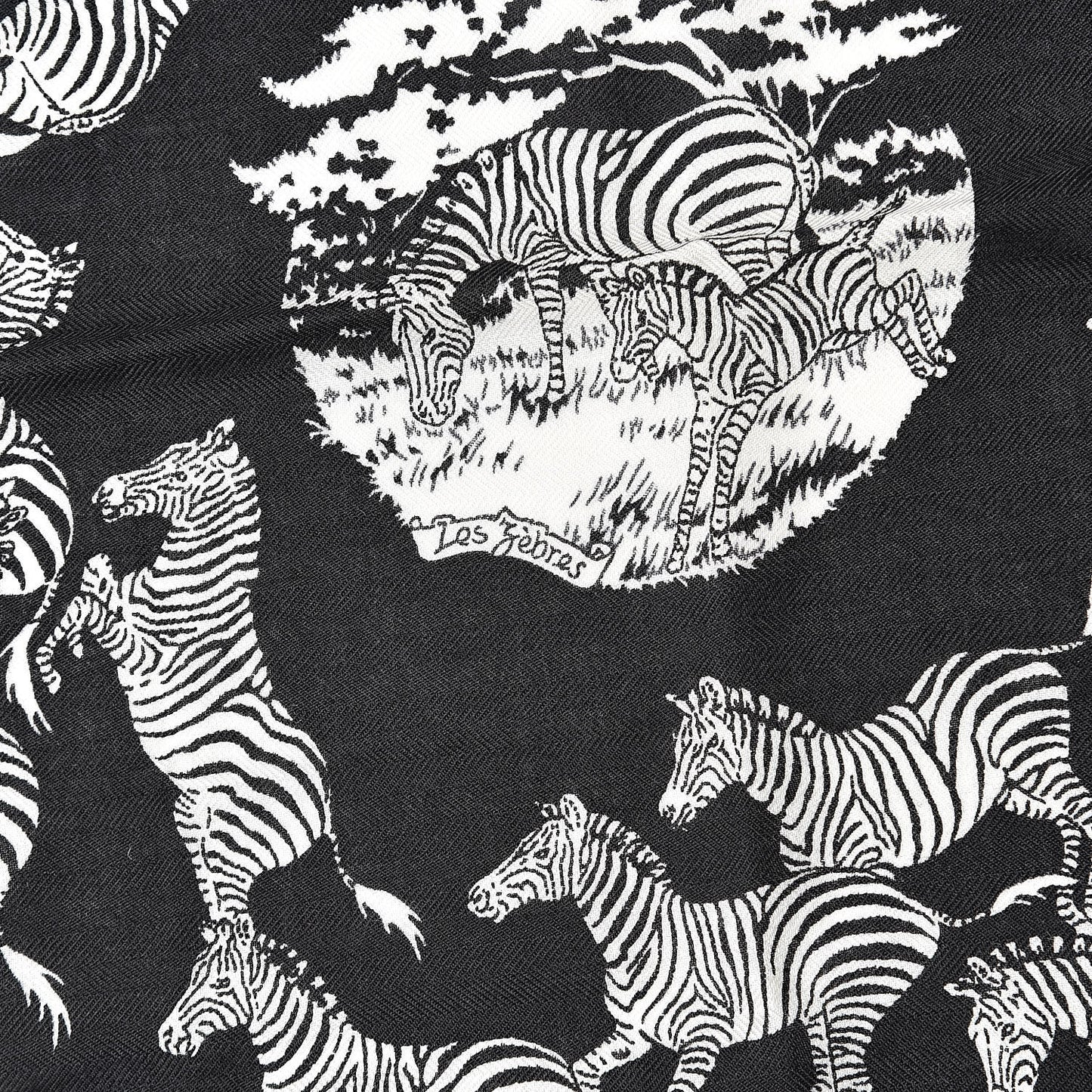 Cashmere Silk Les Zebras Bandana Scarf 55 Black Blanc