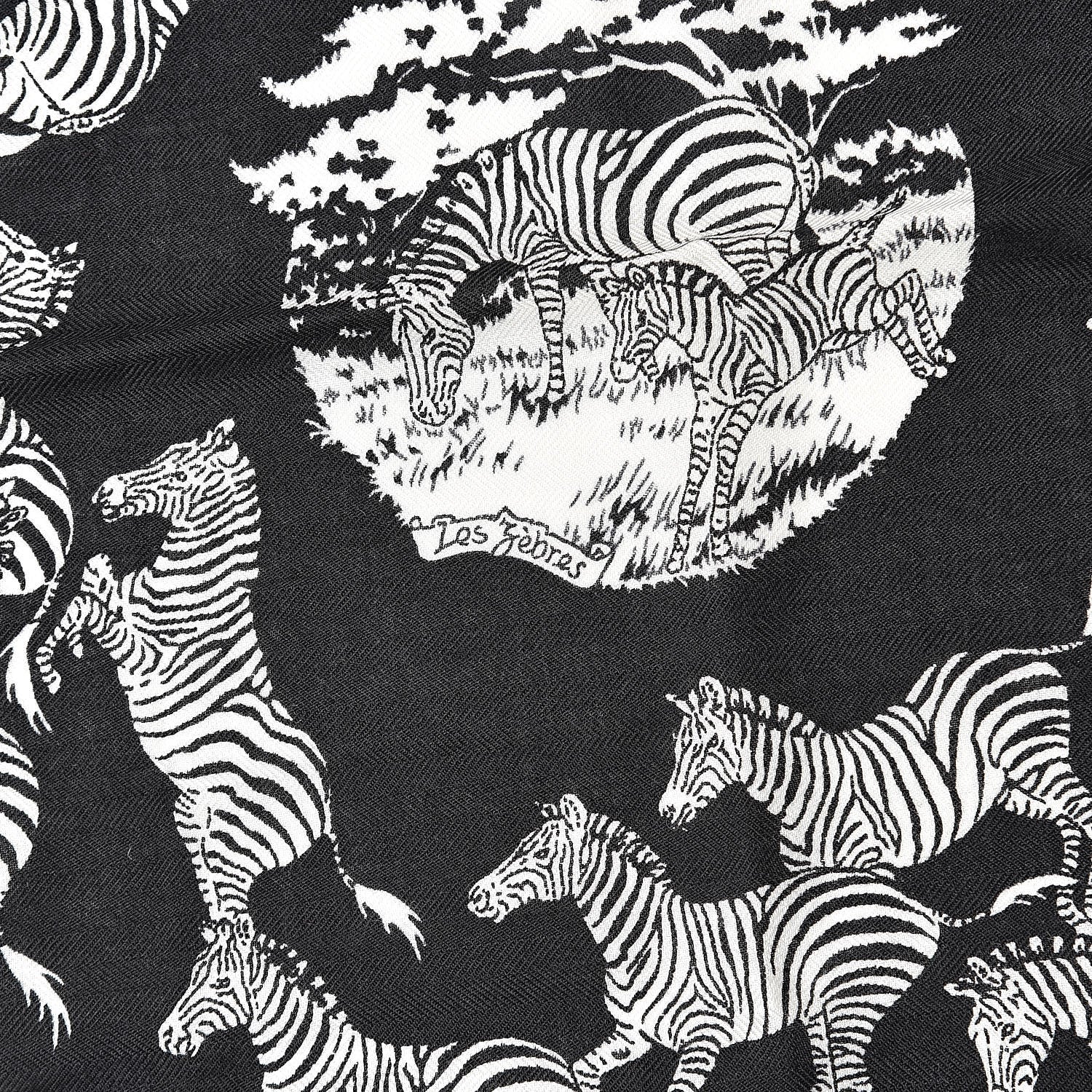 Hermes Cashmere Silk Les Zebras Bandana Scarf 55 Black Blanc 3 of 5