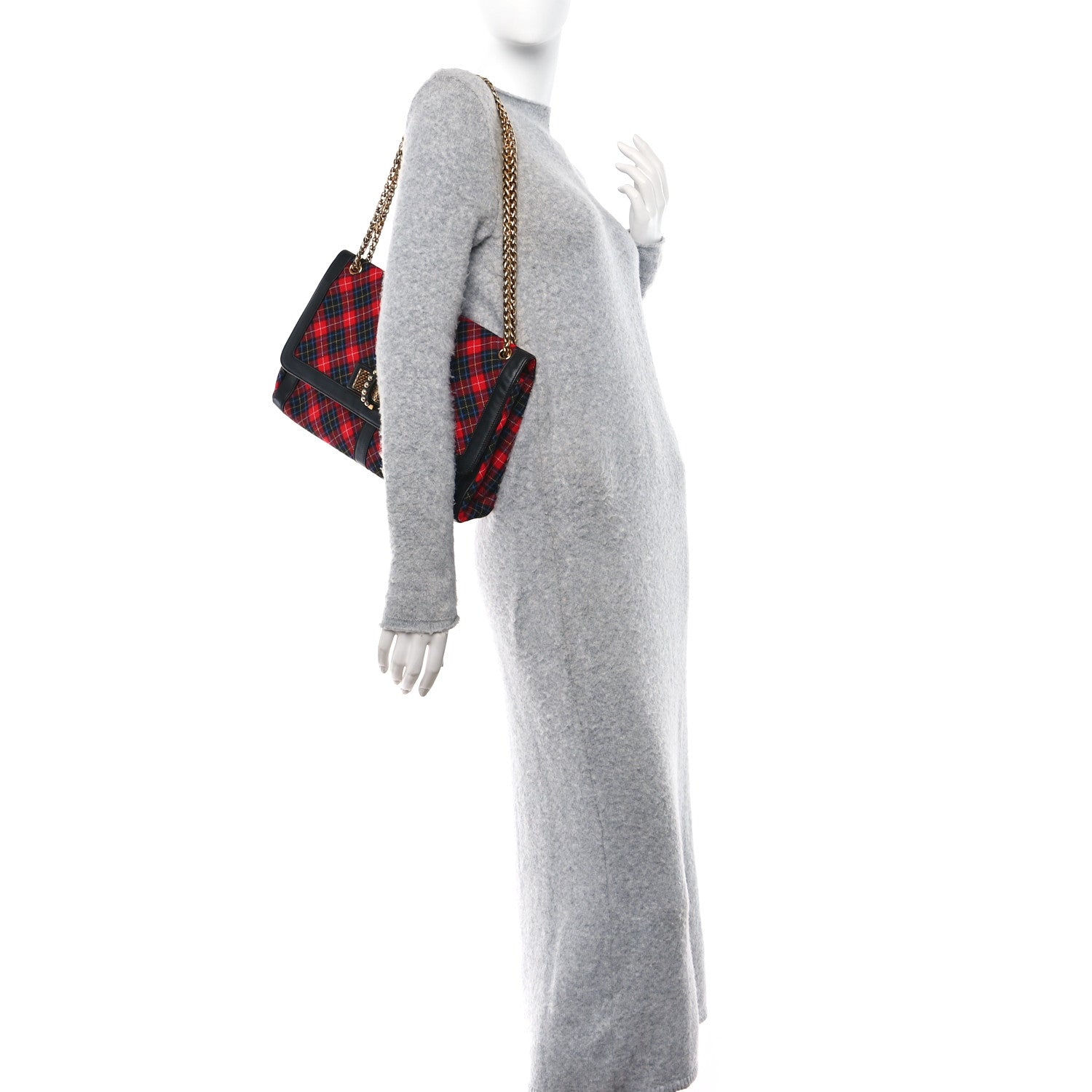 Christian Louboutin Wool Spiked Sweety Charity Shoulder Bag Plaid 2 of 9