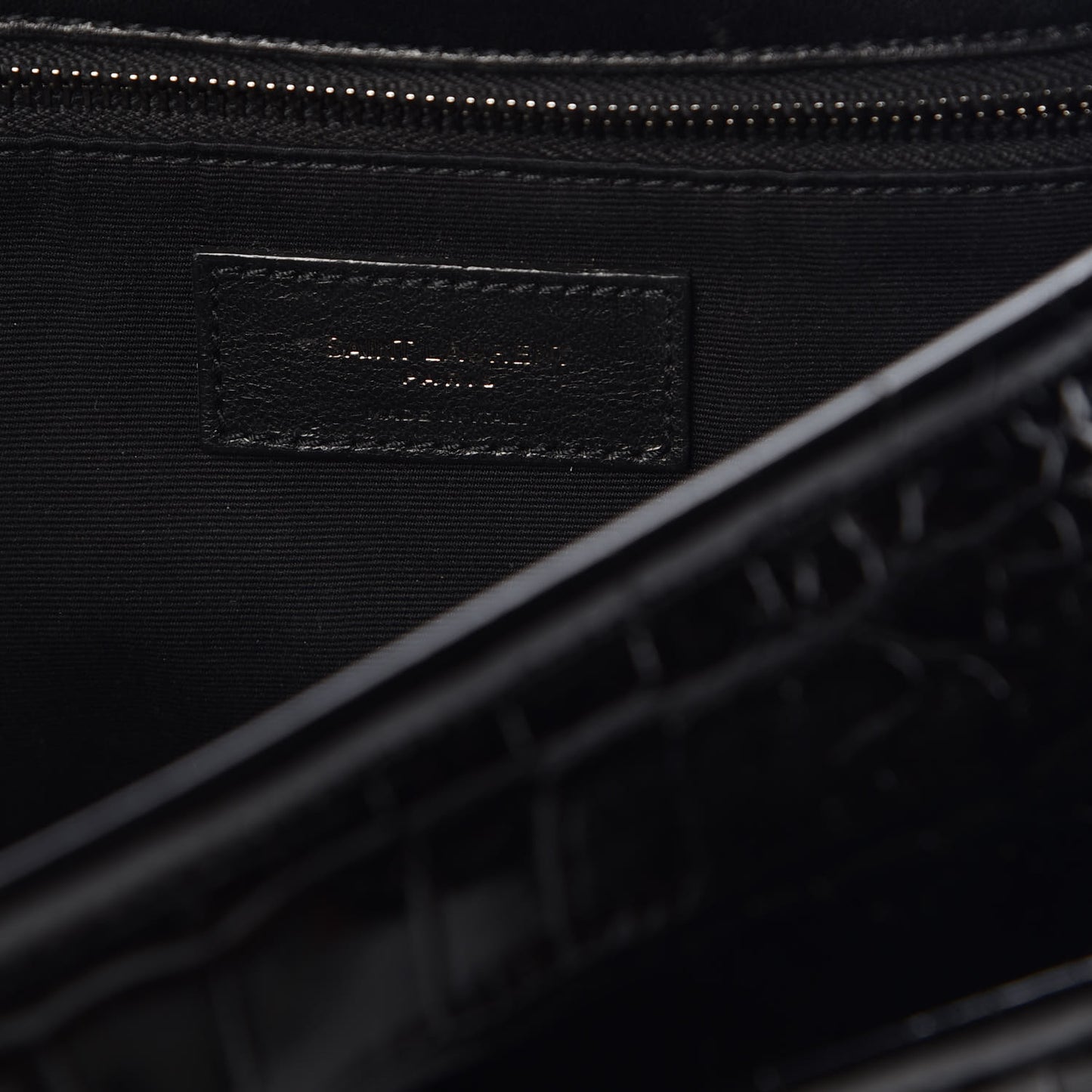 Patent Crocodile Embossed Lambskin Monogram Medium Niki Chain Satchel Black