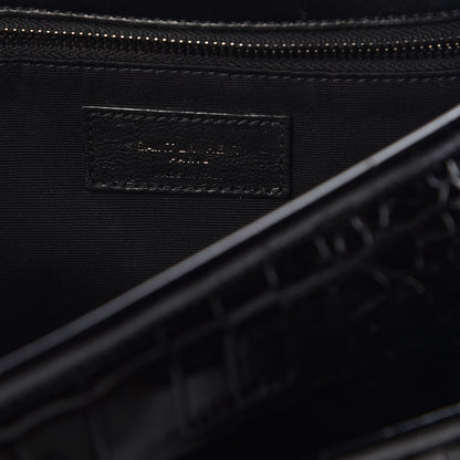 Saint Laurent Patent Crocodile Embossed Lambskin Monogram Medium Niki Chain Satchel Black 7 of 10