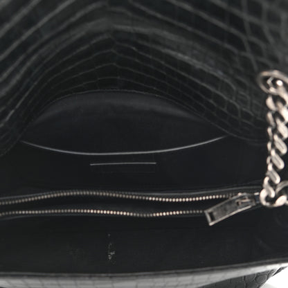 Saint Laurent Calfskin Crocodile Embossed Medium West Hollywood Monogram Fold-Over Black 9 of 23