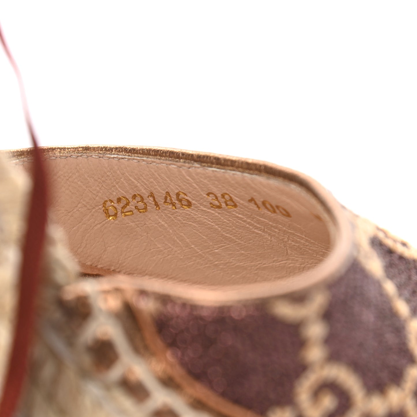Lame GG Monogram Ankle Wrap Platform Espadrille Wedges 38 Beige Brown
