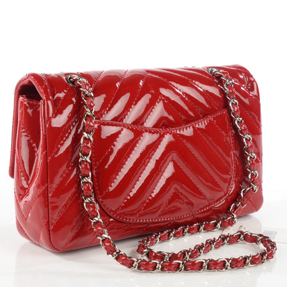 Chanel Patent Chevron Medium Single Flap Red 4 of 9