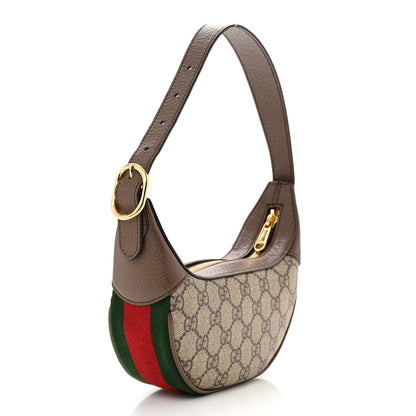 Gucci GG Supreme Monogram Textured Calfskin Web Mini Ophidia Half Moon Hobo Beige Ebony New Acero 3 of 11