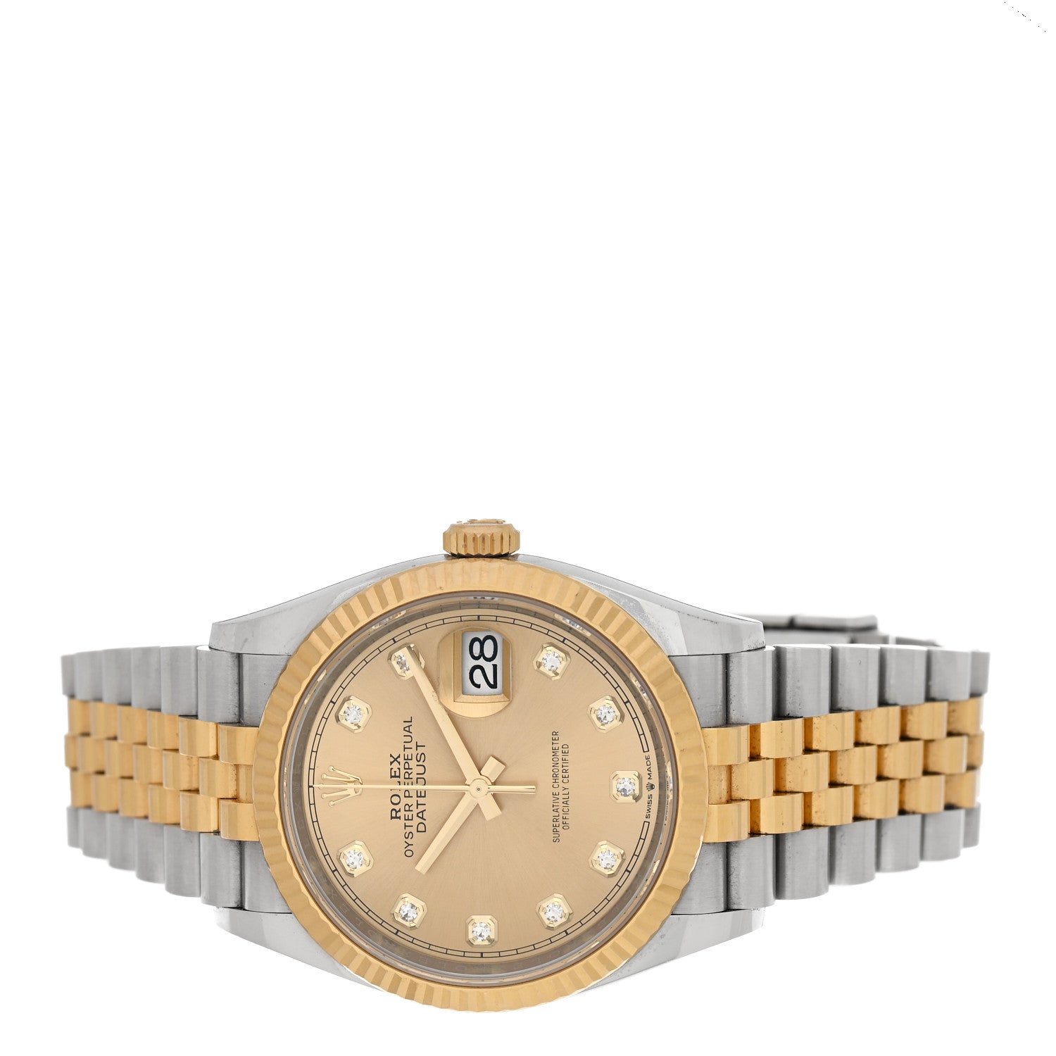 Rolex Stainless Steel 18K Yellow Gold Diamond 36mm Oyster Perpetual Datejust Watch Champagne 126233 2 of 5